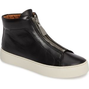 Frye Lena high top zip black leather sneakers 10